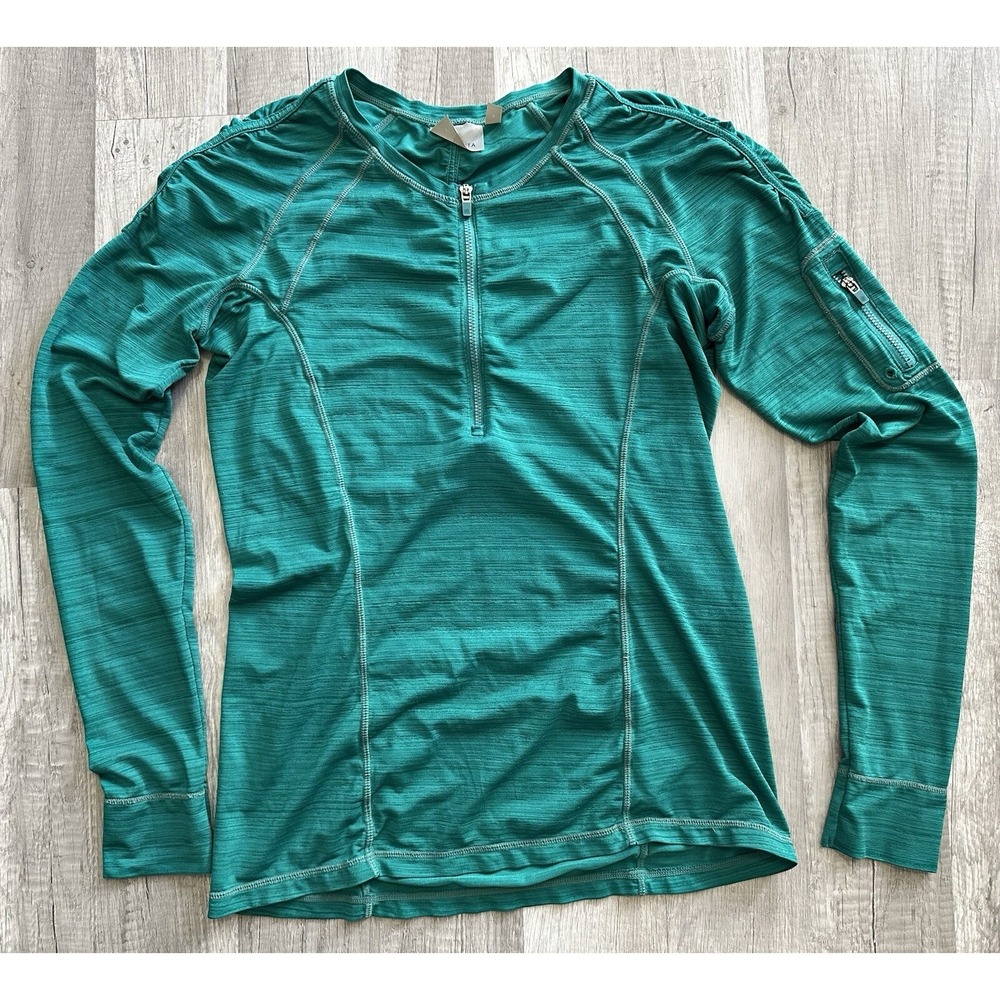 Athleta Sweatshirt Small‎ Green Long Sleeve 1/4 Zip Stretch Lightweight **FLAW**